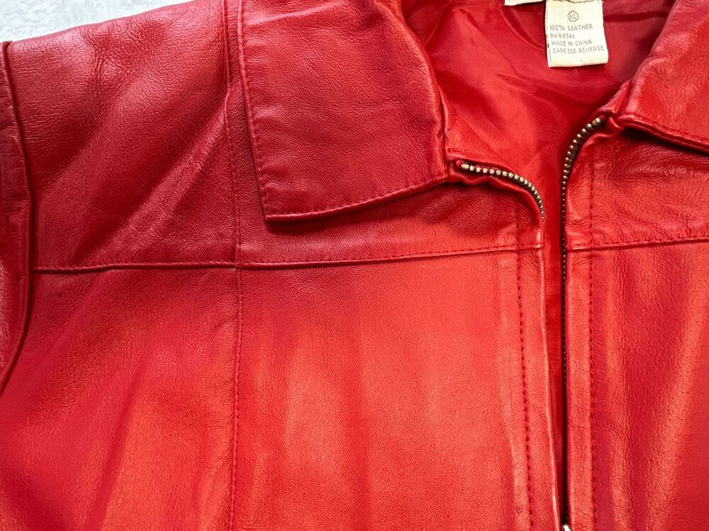 Lisa International Red Leather Zip Up Jacket Size XL Bold Classic Old Money - Picture 8 of 8